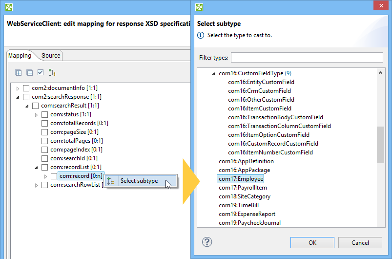 WebServiceClient response select subtype