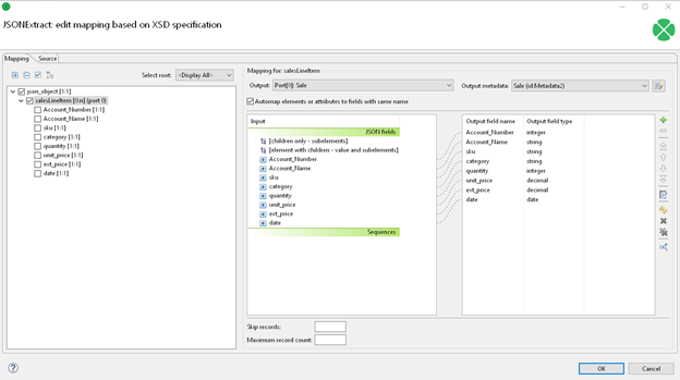 JSONReader configuration dialog