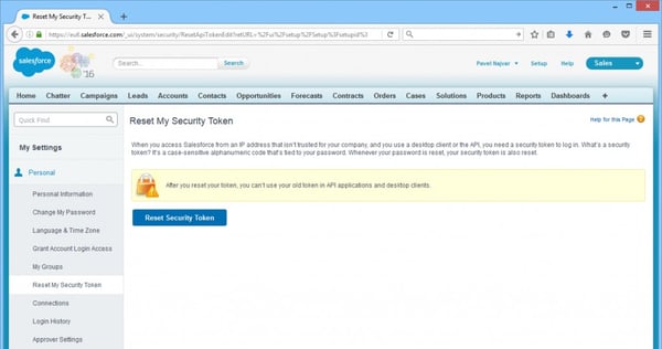 Salesforce - reset security token