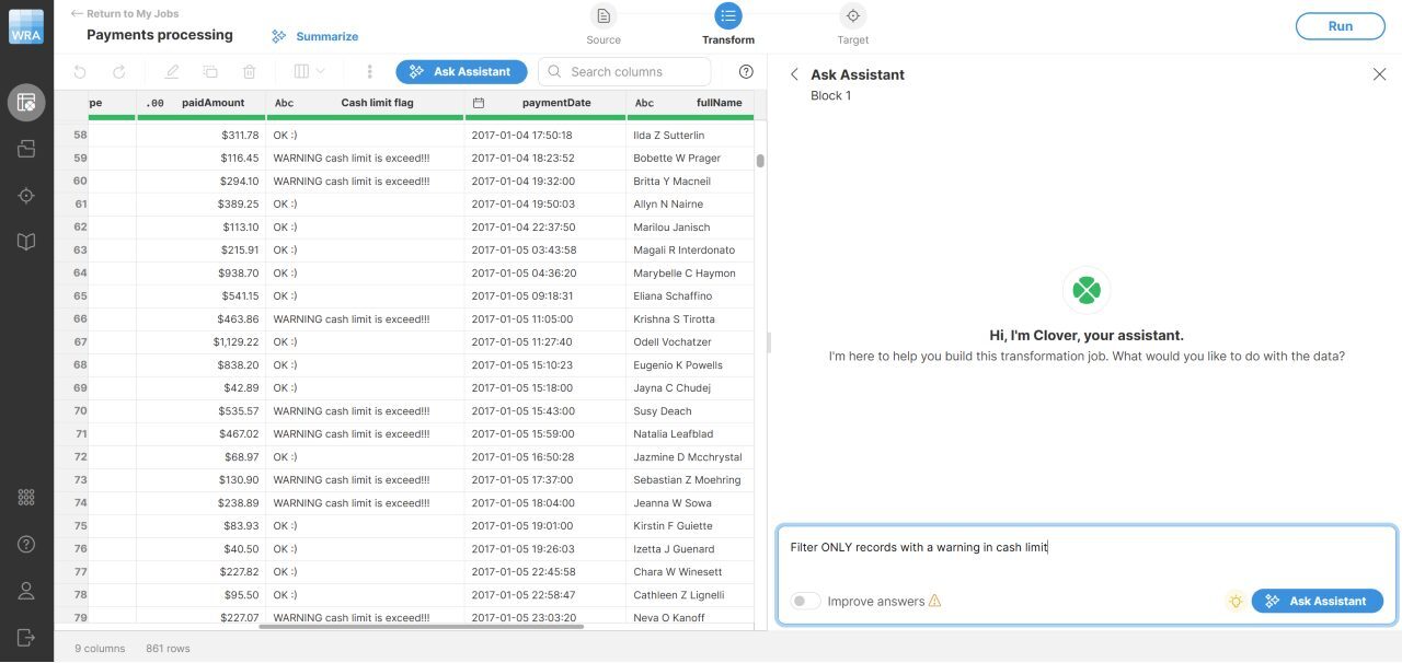 CloverDX AI assistant: welcome message