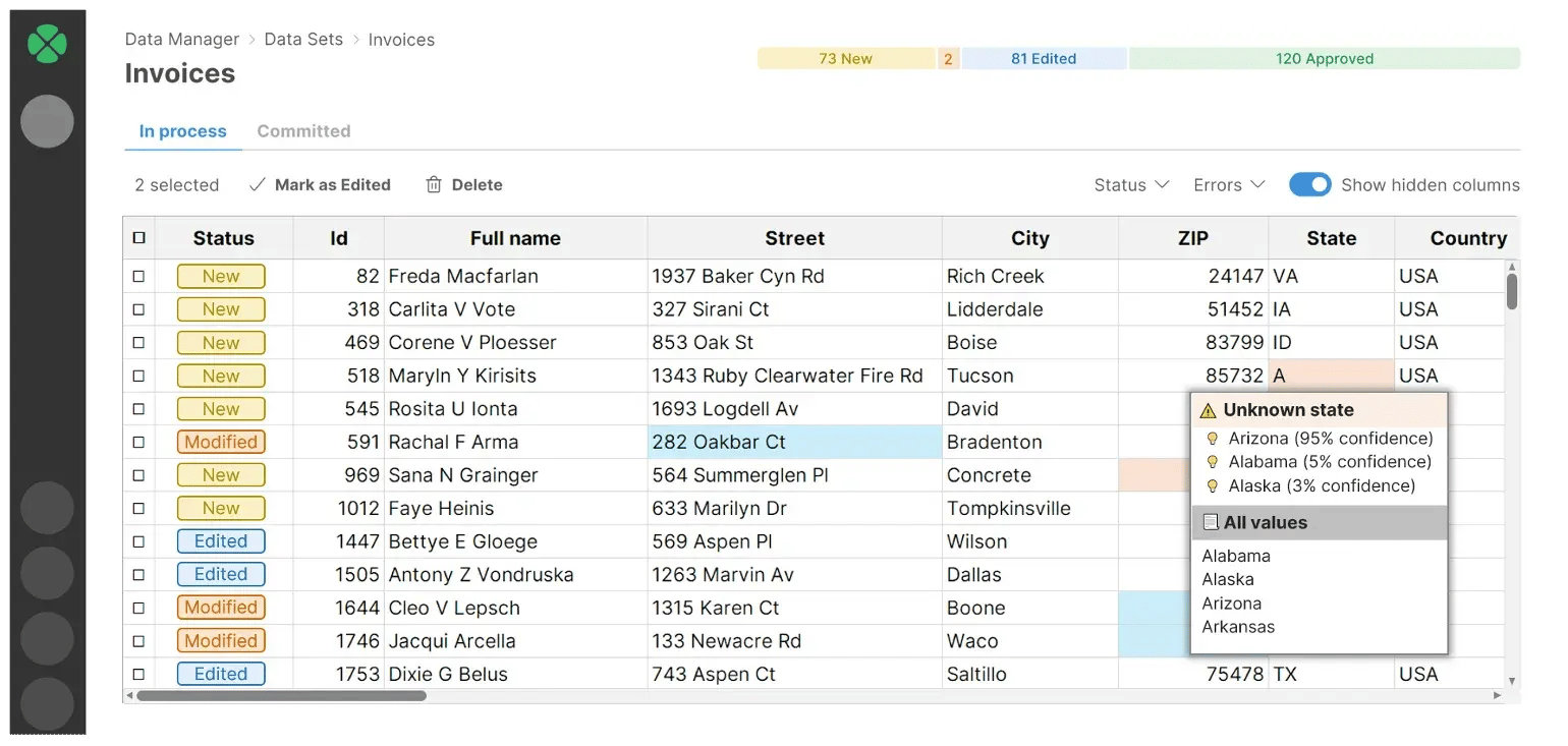 CloverDX - data manager - correction suggestions