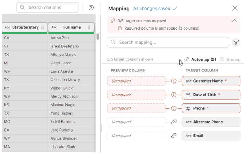 data mapping in wrangler