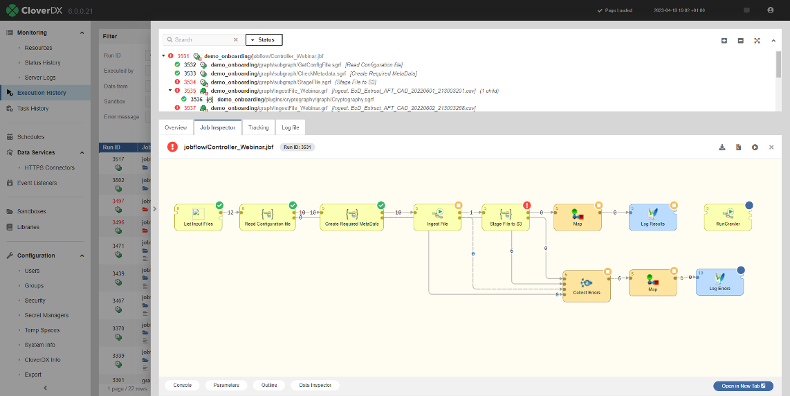 Detail of errors shown in CloverDX