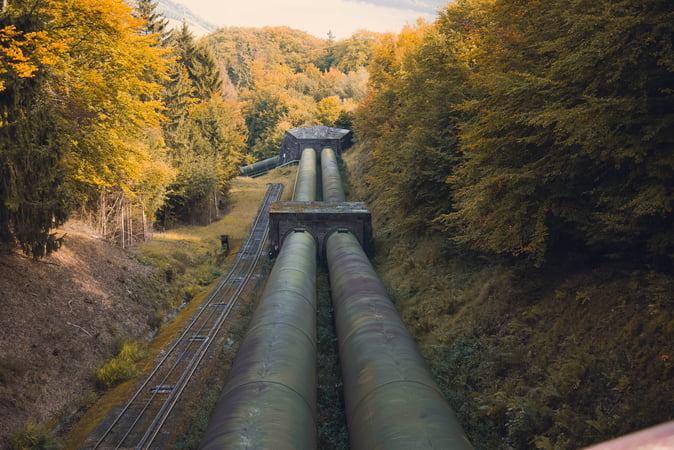 Giant pipelines running through a forest