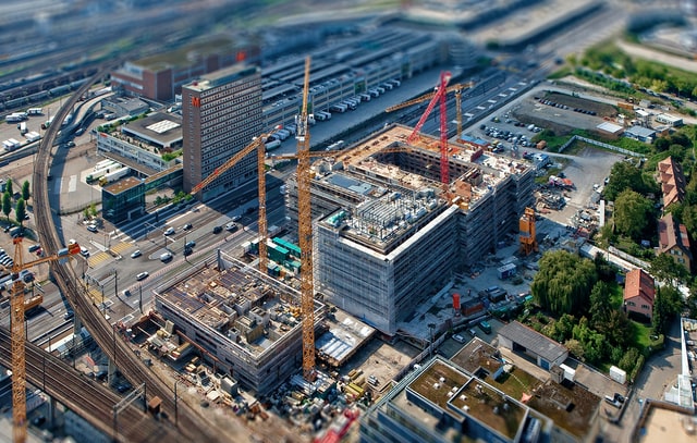 A shot from above of a large building under construction