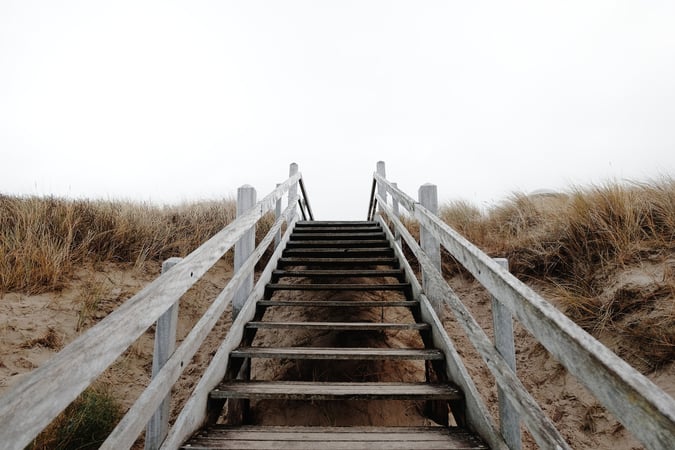 Wooden bridge over sand dunes