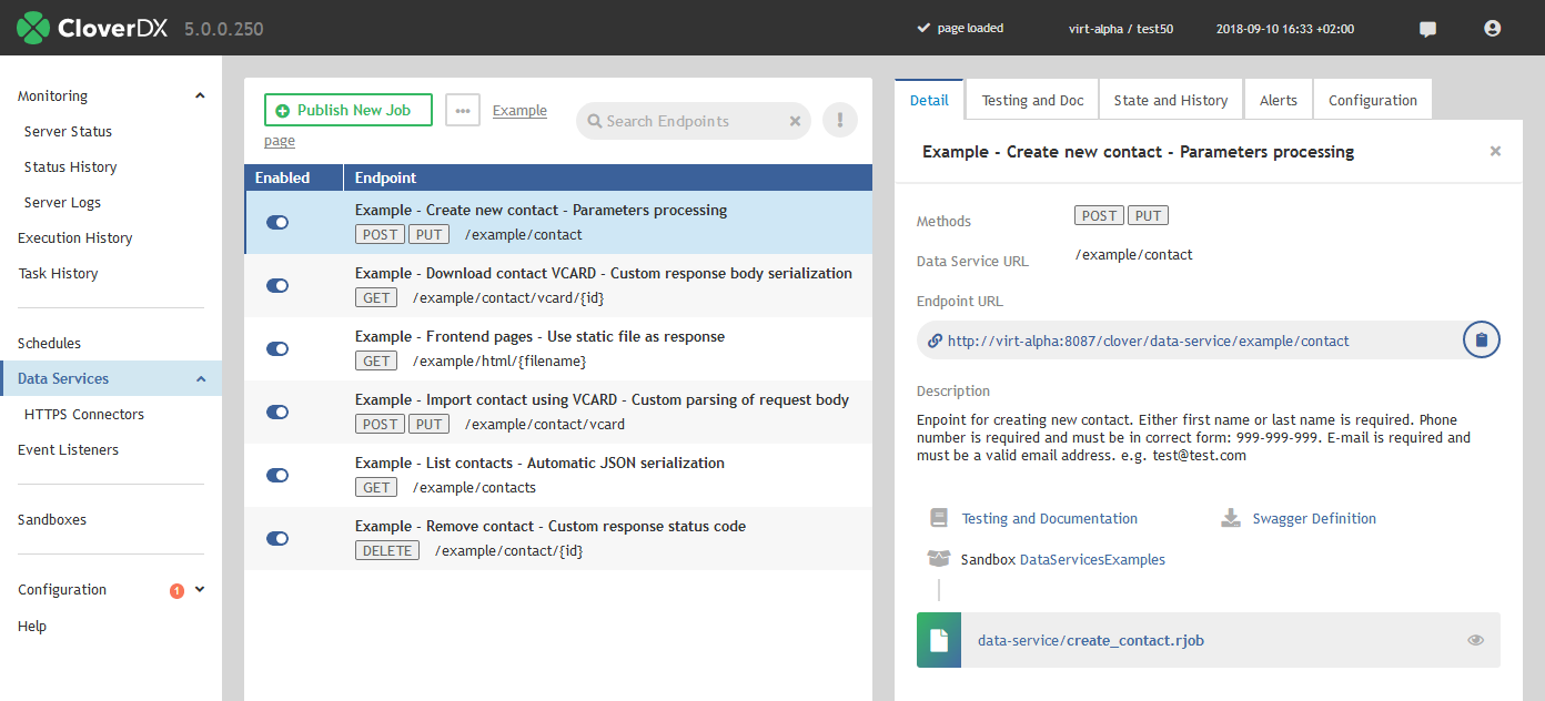 Screen shot of CloverDX Data Services software.